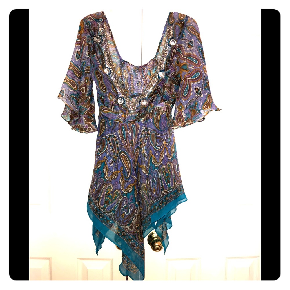 Head turning scarf like blouse with bling